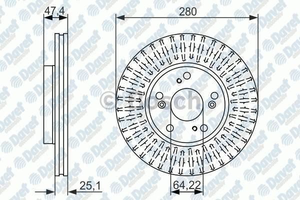 BOSCH 0986479625 Fren Diski On Havali 280mm 5 Bijon Honda Accord 2.0 2.2 2.4 (03-08)